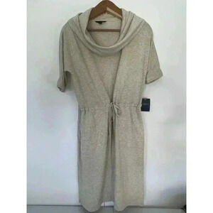 Lands' End Women's Cowl Neck Short Sleeve Dress Size S Barley Heather Tie Waist